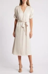 Halogen ® Roll Cuff Faux Wrap Dress In Sirocco Grey