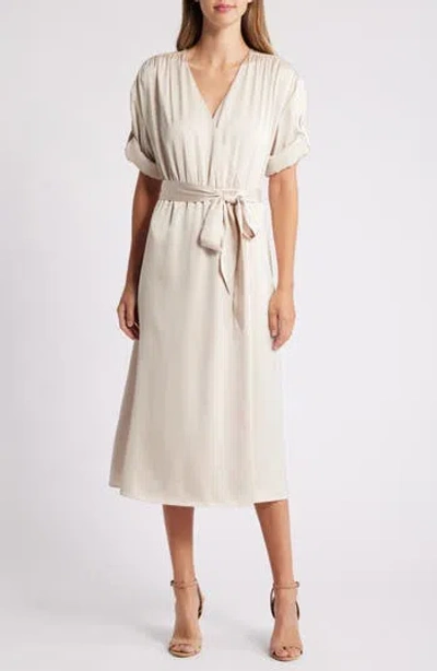 Halogen ® Roll Cuff Faux Wrap Dress In Sirocco Grey
