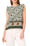 Halogen ® Ruffle Cap Sleeve Top In Winter Moss Green Border