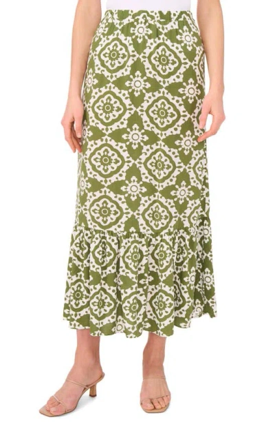 Halogen Ruffle Hem Maxi Skirt In Cedar Green Medallion