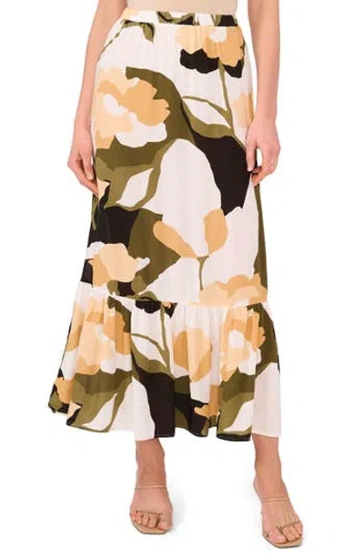 Halogen ® Ruffle Hem Maxi Skirt In Rich Black/maize Green Floral