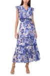 Halogen ® Ruffle Sleeve Smocked Waist Tiered Maxi Dress In Blue