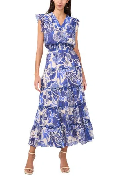 Halogen ® Ruffle Sleeve Smocked Waist Tiered Maxi Dress In Blue