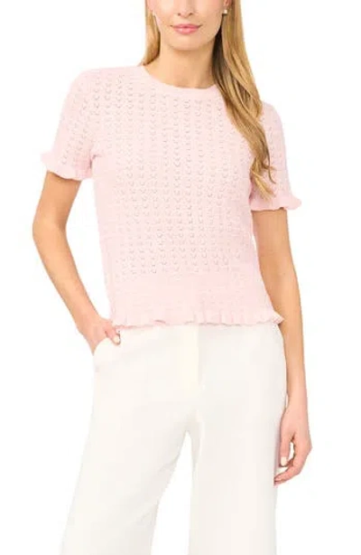 Halogen ® Ruffle Trim Pointelle Stitch Short Sleeve Sweater In Pink