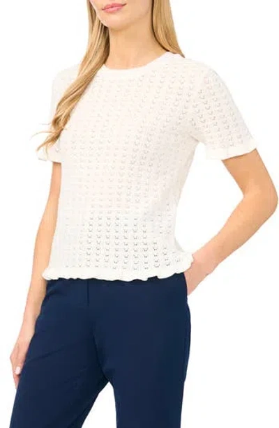Halogen ® Ruffle Trim Pointelle Stitch Short Sleeve Sweater In White