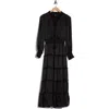 Halogen ® Satin Long Sleeve Tiered Maxi Dress In Black