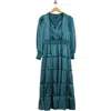Halogen ® Satin Long Sleeve Tiered Maxi Dress In Blue