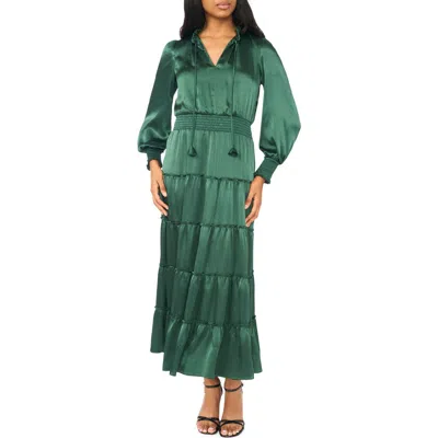 Halogen ® Satin Long Sleeve Tiered Maxi Dress In Green