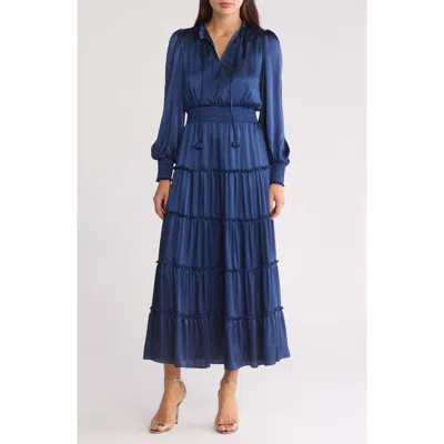 Halogen ® Satin Long Sleeve Tiered Maxi Dress In Multi