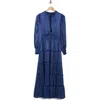 Halogen ® Satin Long Sleeve Tiered Maxi Dress In Mystic Navy Blue
