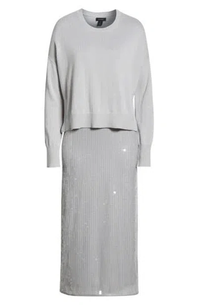 Halogen ® Sequin Slipdress & Sweater Set In Silver