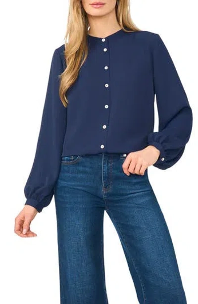 Halogen ® Shirred Mock Neck Button-up Shirt In Blue