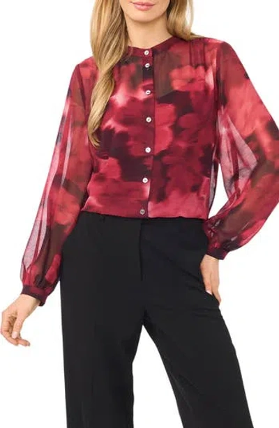 Halogen ® Shirred Mock Neck Button-up Shirt In Multi