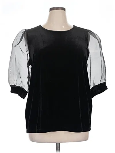 Pre-owned Halogen Short Sleeve Blouse In Black
