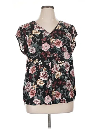 Pre-owned Halogen Short Sleeve Blouse In Black