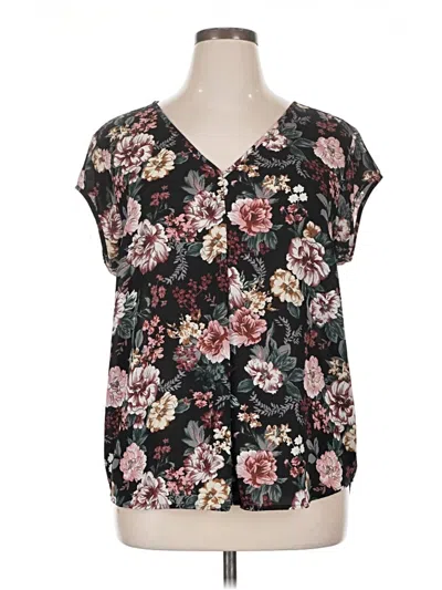 Pre-owned Halogen Short Sleeve Blouse In Black