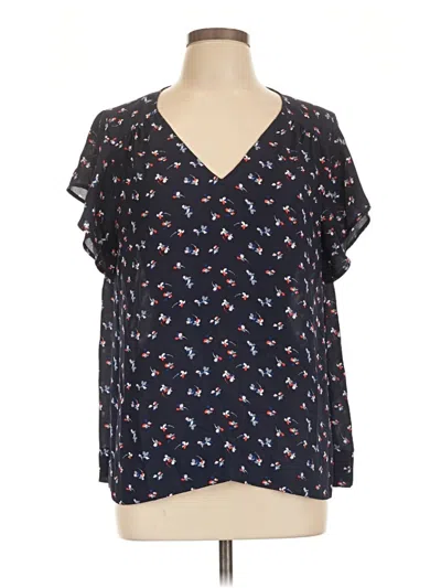 Pre-owned Halogen Short Sleeve Blouse In Black