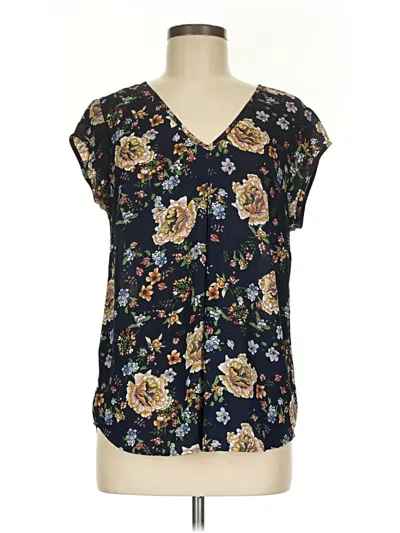 Pre-owned Halogen Short Sleeve Blouse In Black