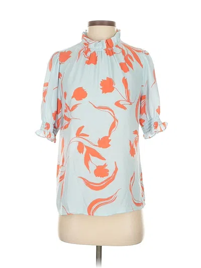 Pre-owned Halogen Short Sleeve Blouse In Blue