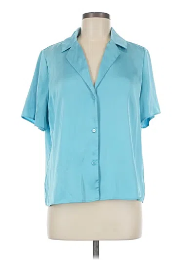 Pre-owned Halogen Short Sleeve Blouse In Blue