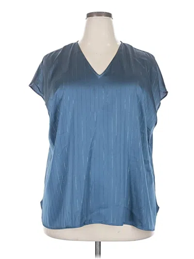 Pre-owned Halogen Short Sleeve Blouse In Blue
