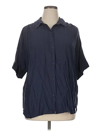 Pre-owned Halogen Short Sleeve Blouse In Blue