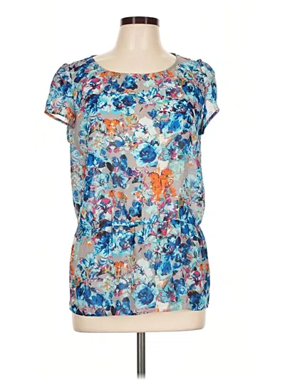 Pre-owned Halogen Short Sleeve Blouse In Blue