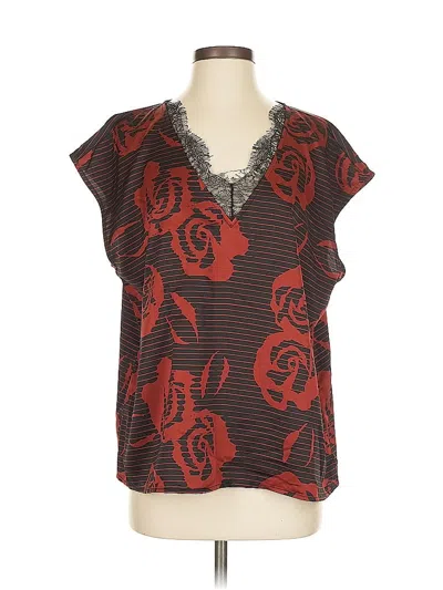 Pre-owned Halogen Short Sleeve Blouse In Brown