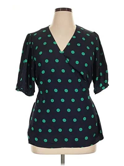 Pre-owned Halogen Short Sleeve Blouse In Green