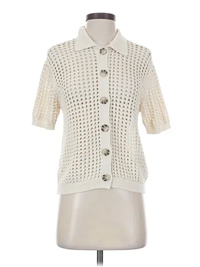 Pre-owned Halogen Short Sleeve Blouse In White