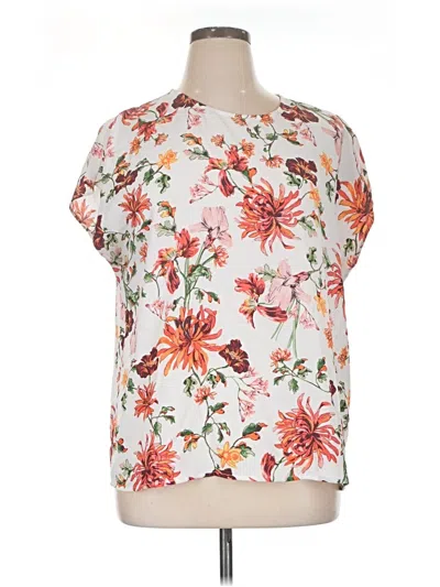 Pre-owned Halogen Short Sleeve Blouse In White