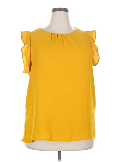 Pre-owned Halogen Short Sleeve Blouse In Yellow