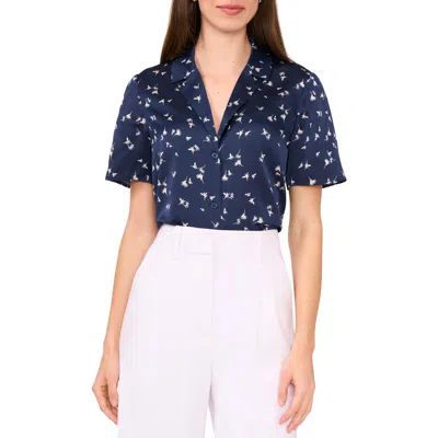 Halogen ® Short Sleeve Button-up Camp Shirt In Classic Navy Blue Print