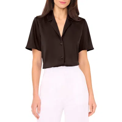 Halogen ® Short Sleeve Button-up Camp Shirt In Deep Mahogany Brown