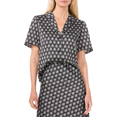 Halogen ® Short Sleeve Button-up Camp Shirt In Rich Black Geo