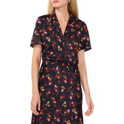Halogen ® Short Sleeve Button-up Camp Shirt In Rich Black/floral