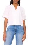 Halogen ® Short Sleeve Crop Button-up Top In White