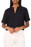 Halogen ® Short Sleeve Crop Button-up Top In Black