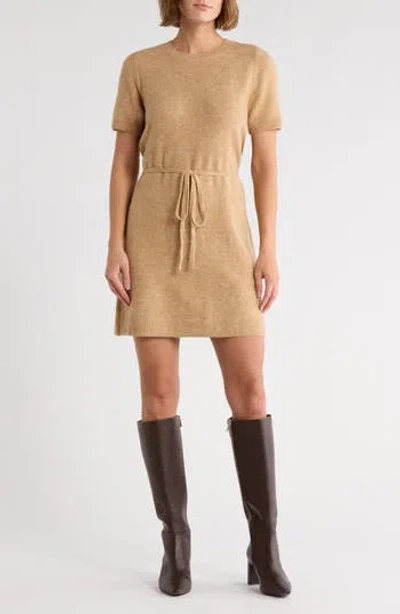 Halogen ® Short Sleeve Tie Waist Sweater Dress In Brown