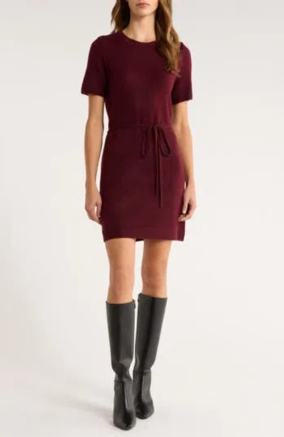 Halogen ® Short Sleeve Tie Waist Sweater Dress In Burgundy