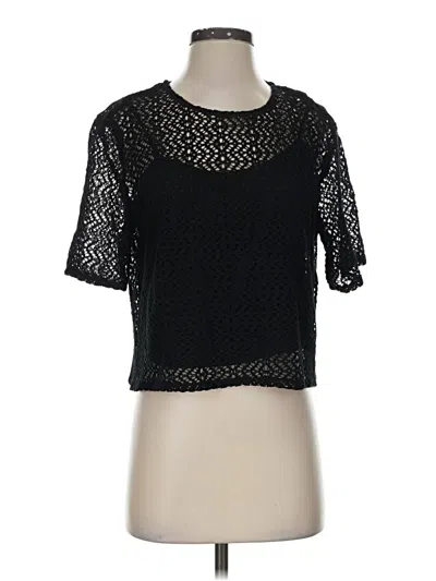 Pre-owned Halogen Short Sleeve Top Black Keyhole Neckline Tops