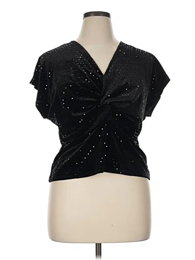 Pre-owned Halogen Short Sleeve Top Black Plunge Neckline Tops