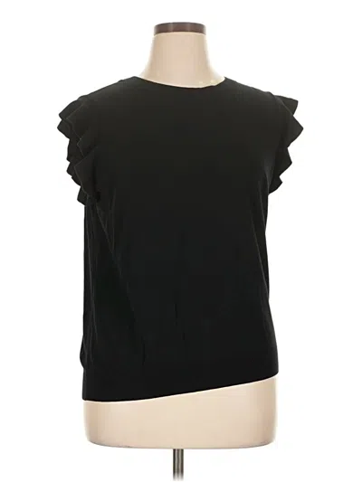 Pre-owned Halogen Short Sleeve Top Black Ruffles Neckline Tops