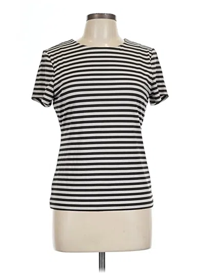Pre-owned Halogen Short Sleeve Top Black Stripes Pattern Boatneck Tops