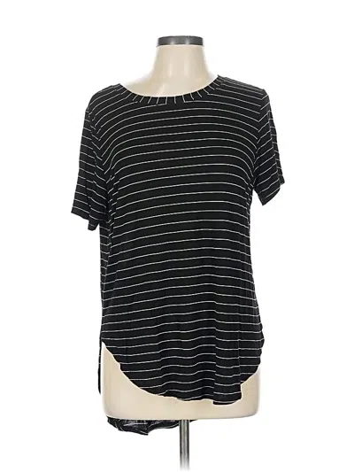Pre-owned Halogen Short Sleeve Top Black Stripes Pattern Crew Neck Tops