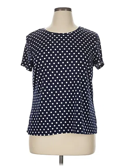 Pre-owned Halogen Short Sleeve Top Blue Polka Dots Pattern Crew Neck Tops