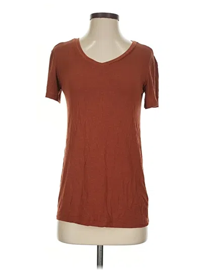 Pre-owned Halogen Short Sleeve Top Brown Scoop Neck Tops