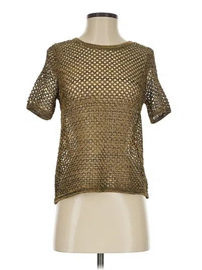 Pre-owned Halogen Short Sleeve Top Gold Metallic Pattern Square Neckline Tops