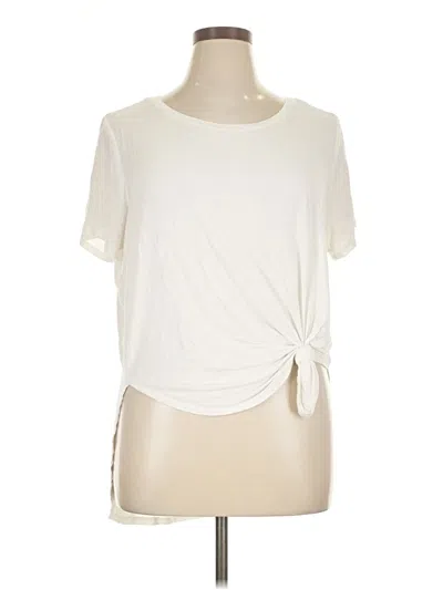 Pre-owned Halogen Short Sleeve Top Ivory Keyhole Neckline Tops In White