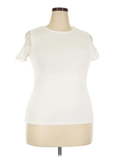 Pre-owned Halogen Short Sleeve Top Ivory Mock Neckline Tops
